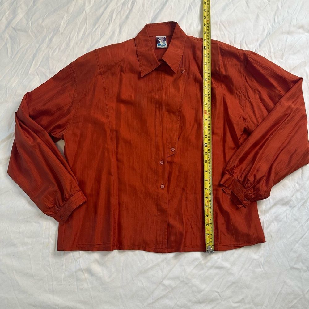 Vintage Yessica by C&A 100% Silk Rust Orange Asymmetrical Button Blouse (US 12) - Picture 12 of 14